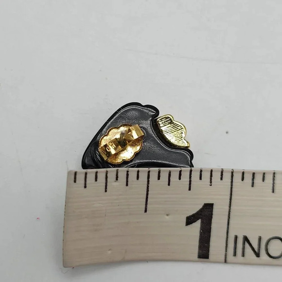 Avon 1985 About Town Convertible Earrings Brown Faux Tortoise Black Lucite Stud - Picture 5 of 5